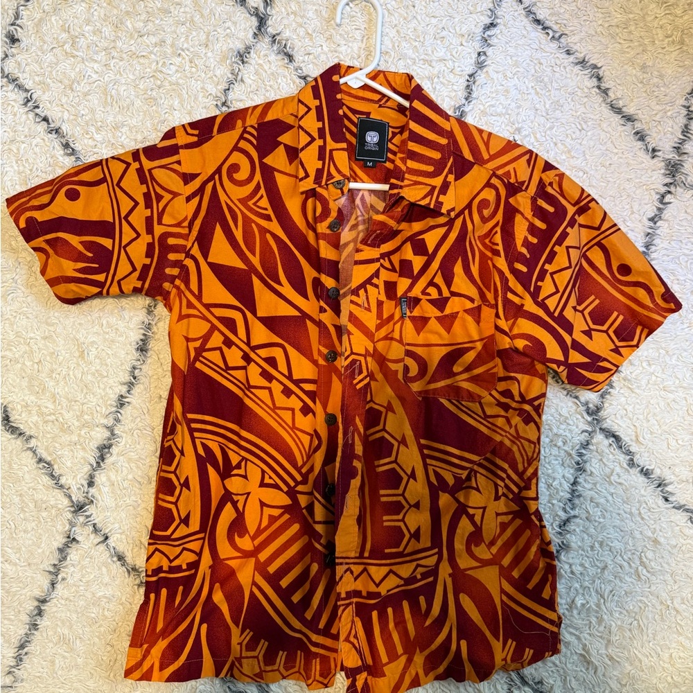 Tribal Orange and Red Men’s Button Down Shirt